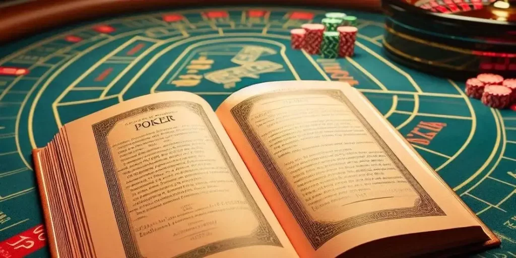 a book of casino rules on the poker table